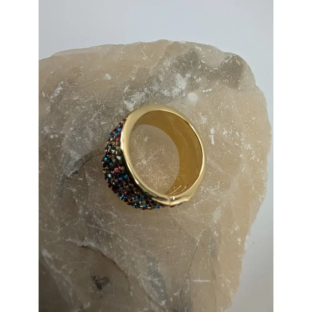 Fashion Gold Tone Multi-Row Pave Rhinestone Crystal Band Ring Size 7.5 Colorful